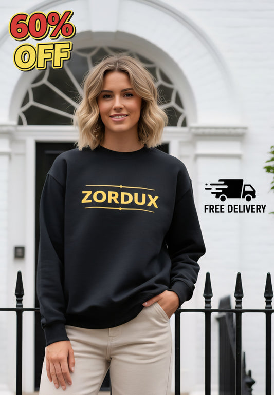Zordux Classic Black Sweatshirt - Premium Cotton Blend, Heavyweight 440gsm