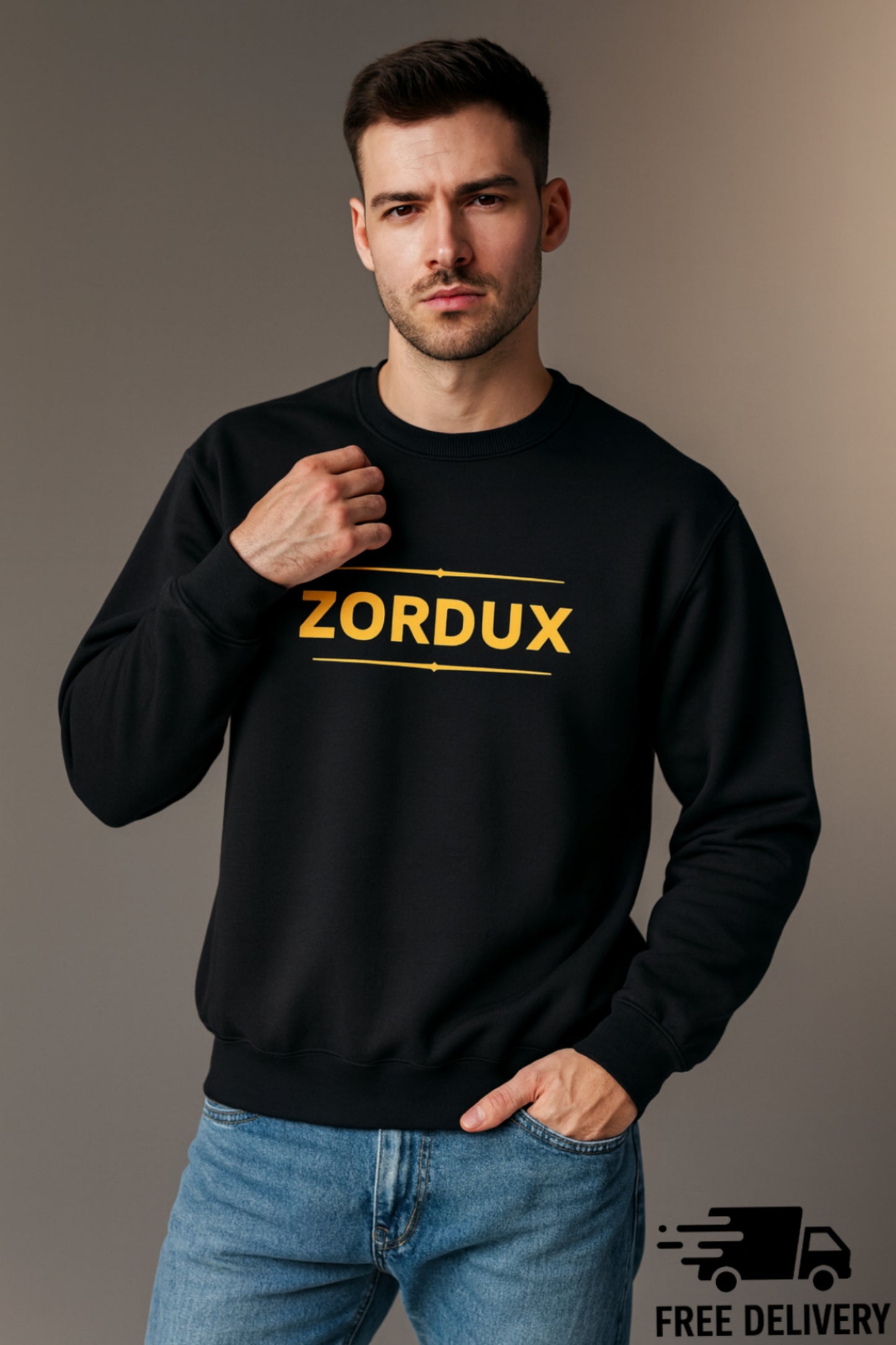Zordux Classic Black Sweatshirt - Premium Cotton Blend, Heavyweight 440gsm